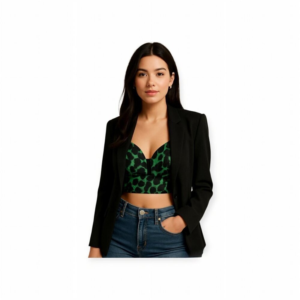 A.L.C. Morley Black Green Print Corset Crop Top Sleeveless Designer Size 2